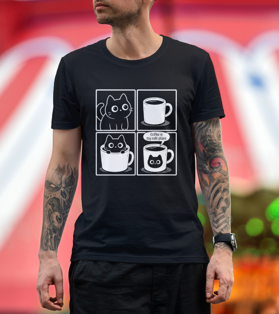 Coffee Is My Safe Place Cat Inside T-Shirt