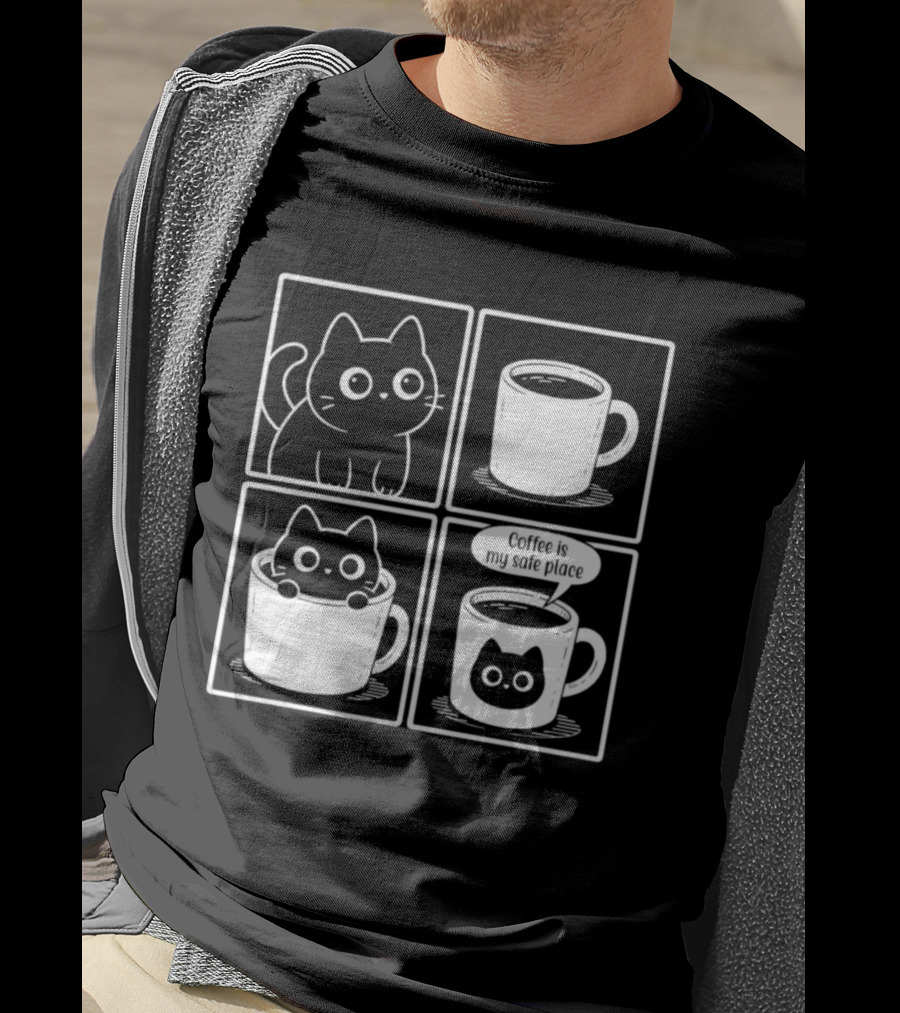 Coffee Is My Safe Place Cat Inside T-Shirt