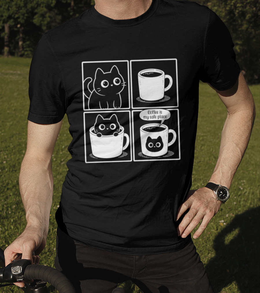 Coffee Is My Safe Place Cat Inside T-Shirt
