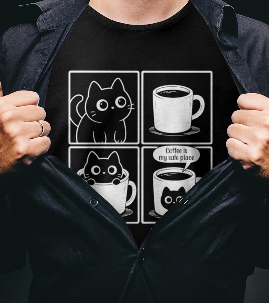 Coffee Is My Safe Place Cat Inside T-Shirt