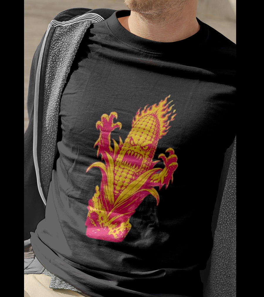 Fiery Mutant Corn Monster Kernels Of Terror Halloween Evil Cob T-Shirt