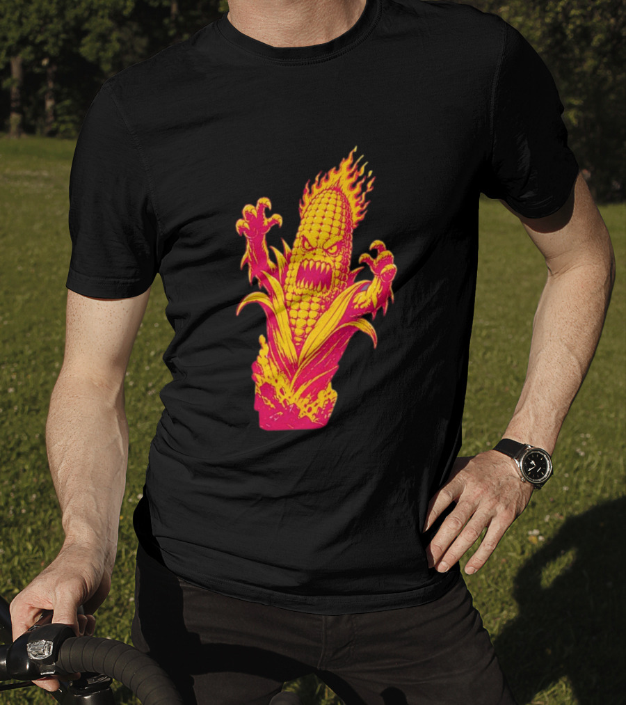 Fiery Mutant Corn Monster Kernels Of Terror Halloween Evil Cob T-Shirt