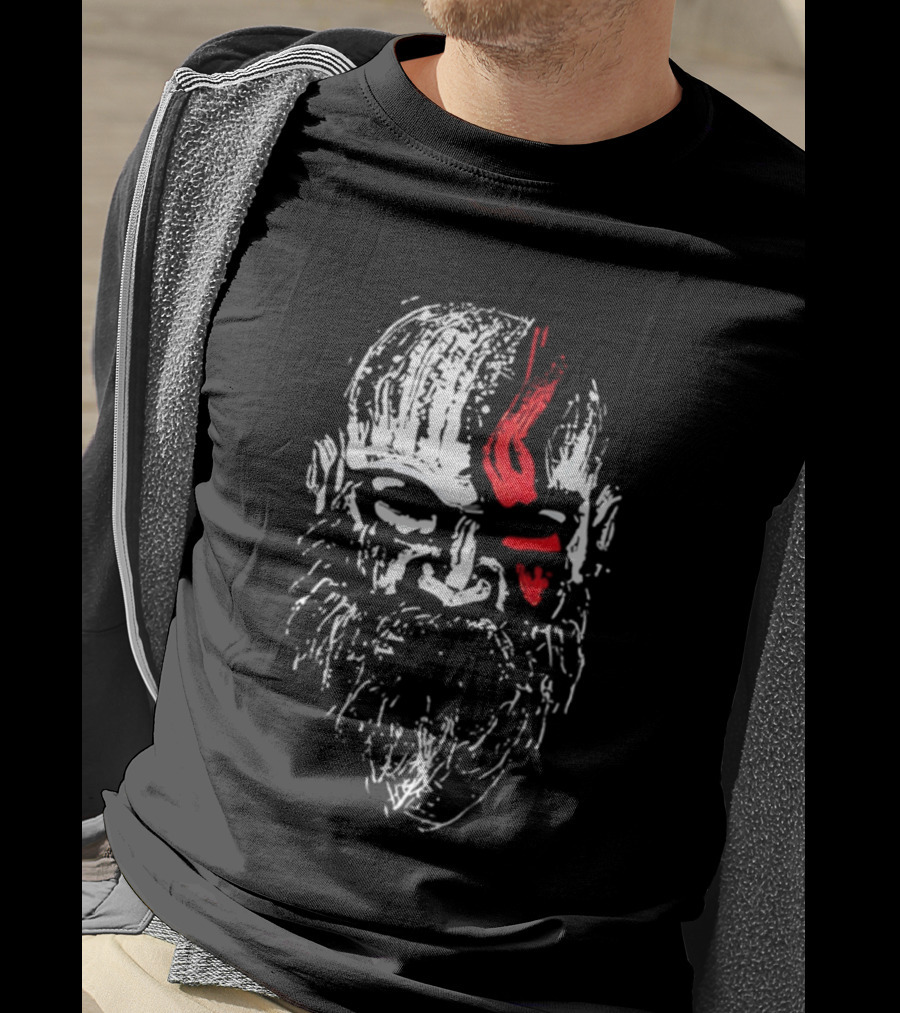 Kratos God Of War Face Art With Red Markings T-Shirt