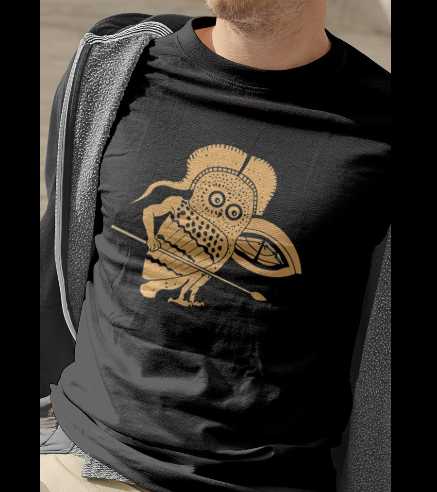 Little Owl Hoplite Warrior With Spear And Shield T-Shirt
