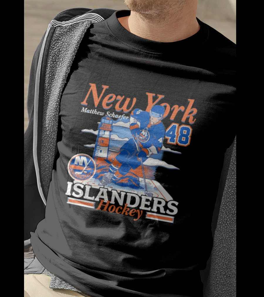 New York Islanders Hockey Matthew Schaefer 48 Player Lighthouse T-Shirt