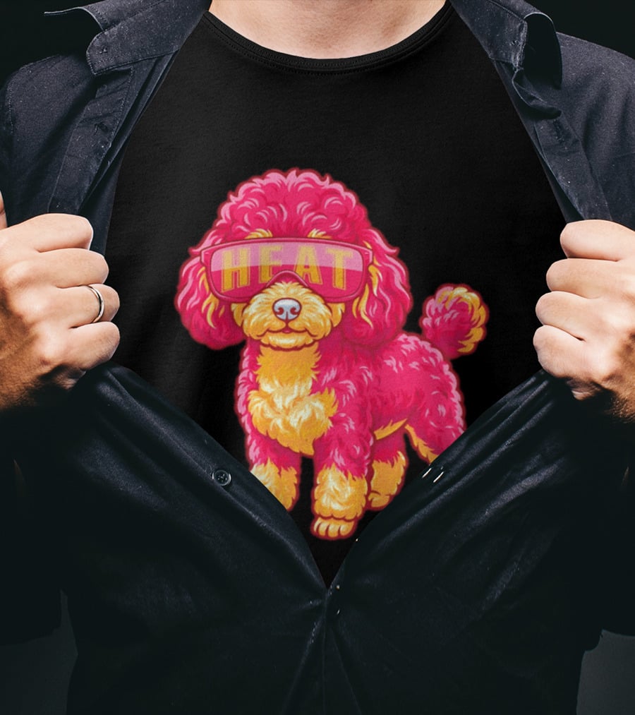 Miami Heat Teacup Poodle Cartoon HEAT Glasses T-Shirt