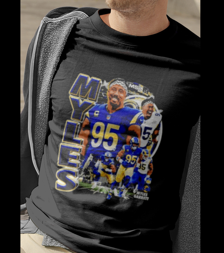 Myles Garrett Los Angeles Rams Number 95 Sports Fan Collage T-Shirt