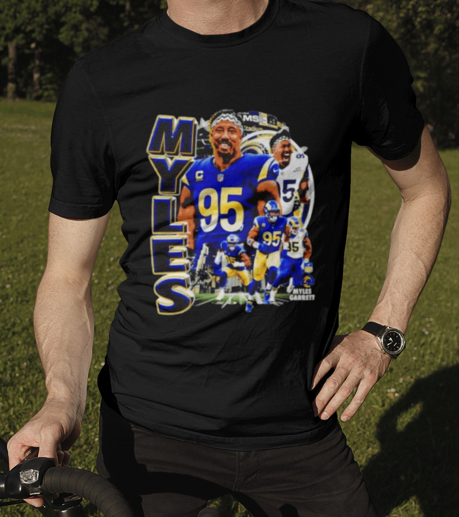 Myles Garrett Los Angeles Rams Number 95 Sports Fan Collage T-Shirt