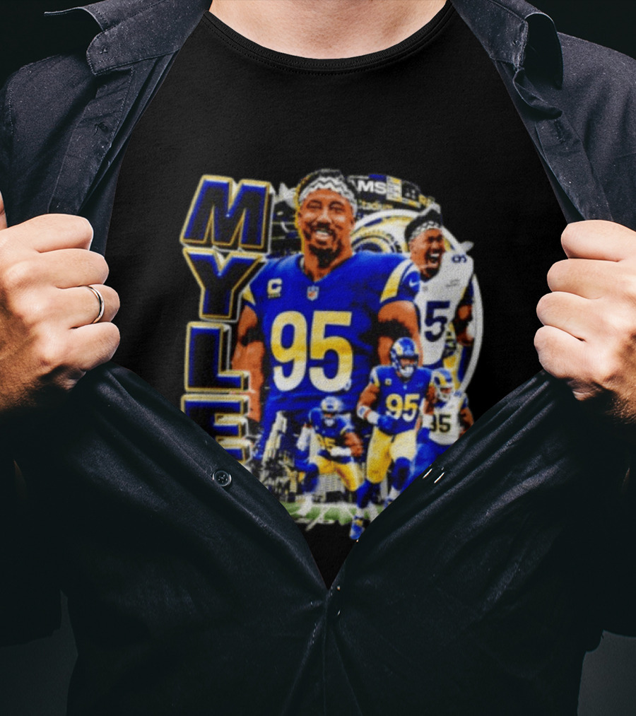 Myles Garrett Los Angeles Rams Number 95 Sports Fan Collage T-Shirt