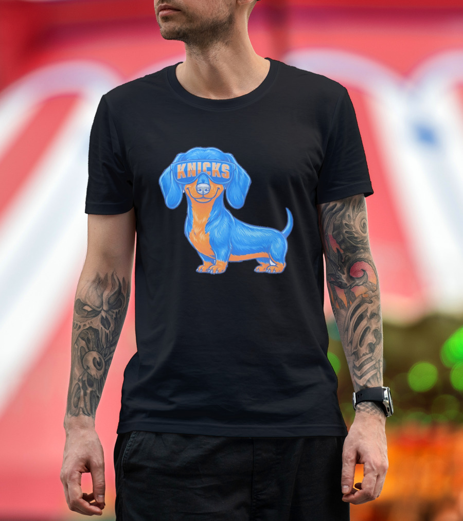 Knicks Dachshund Dog Cartoon Glasses T-Shirt