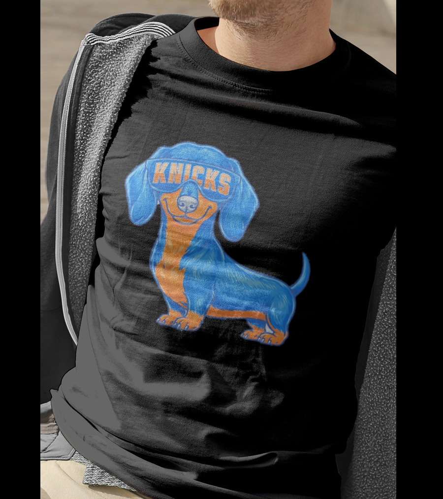 Knicks Dachshund Dog Cartoon Glasses T-Shirt