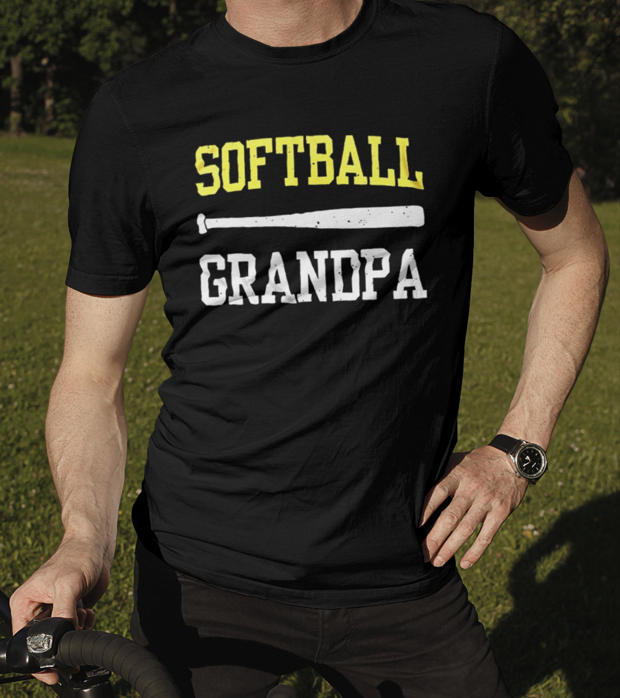 Softball Grandpa Proud Grandfather Game Day Crossed Bats T-Shirt