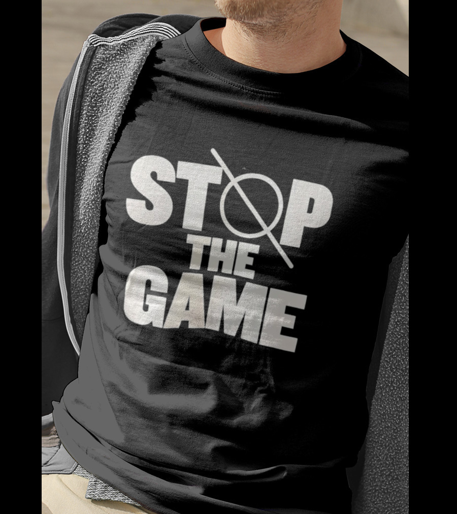 STOP THE GAME Minimalist Text With Circle Slash T-Shirt