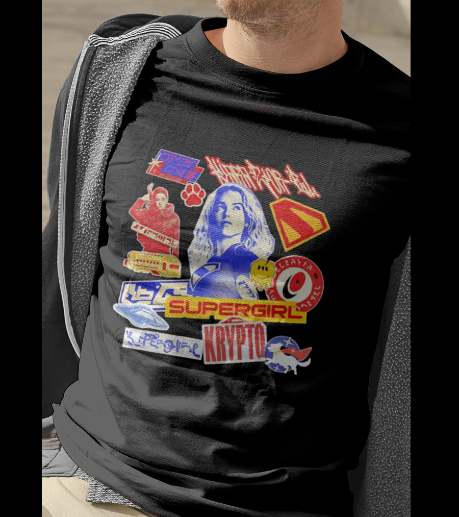 Supergirl Sasha Calle Krypto The Superdog DC Comics Sticker Collage Superhero T-Shirt