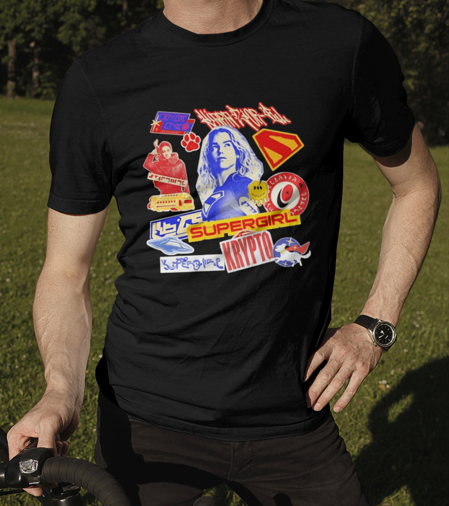 Supergirl Sasha Calle Krypto The Superdog DC Comics Sticker Collage Superhero T-Shirt