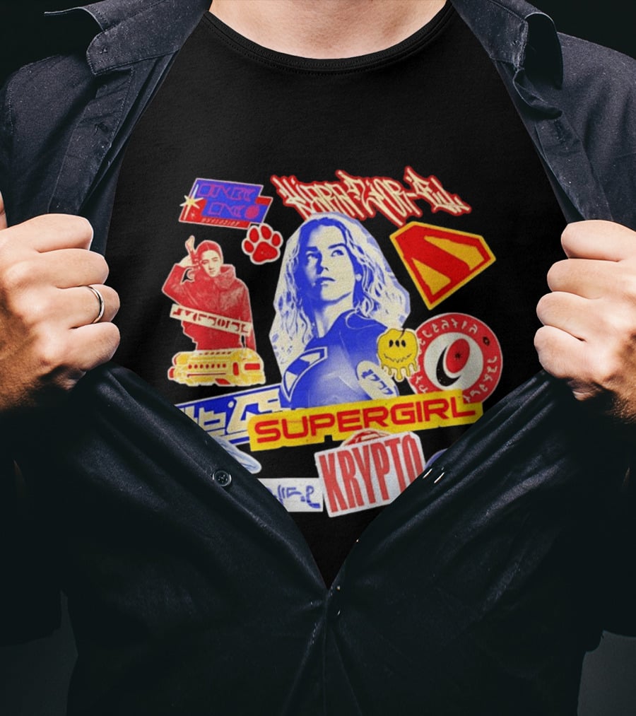 Supergirl Sasha Calle Krypto The Superdog DC Comics Sticker Collage Superhero T-Shirt