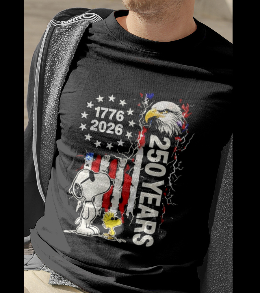 1776 2026 250 Years American Flag Eagle Snoopy Woodstock Independence T-Shirt