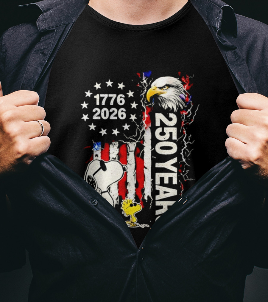 1776 2026 250 Years American Flag Eagle Snoopy Woodstock Independence T-Shirt