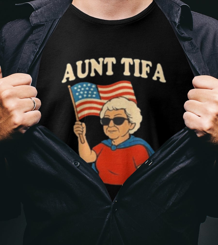 Aunt Tifa USA Flag And Cool Grandma In Sunglasses T-Shirt
