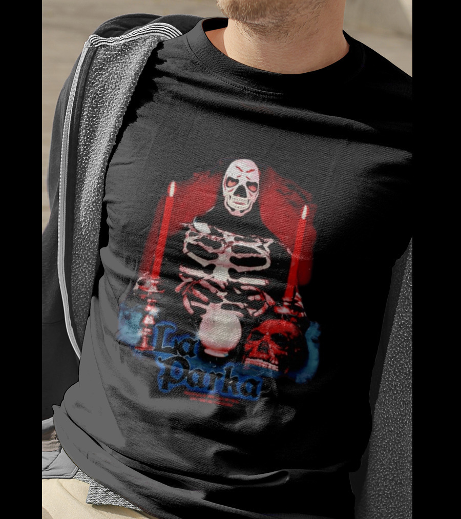 La Parka Lucha Libre Skeleton With Candles And Skull T-Shirt