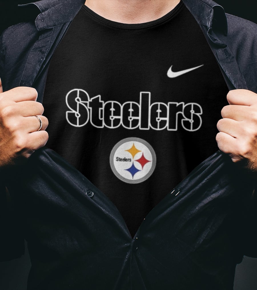 Pittsburgh Steelers Skeleton Blue Collar American Proud Mechanic Two Sided Nike T-Shirt