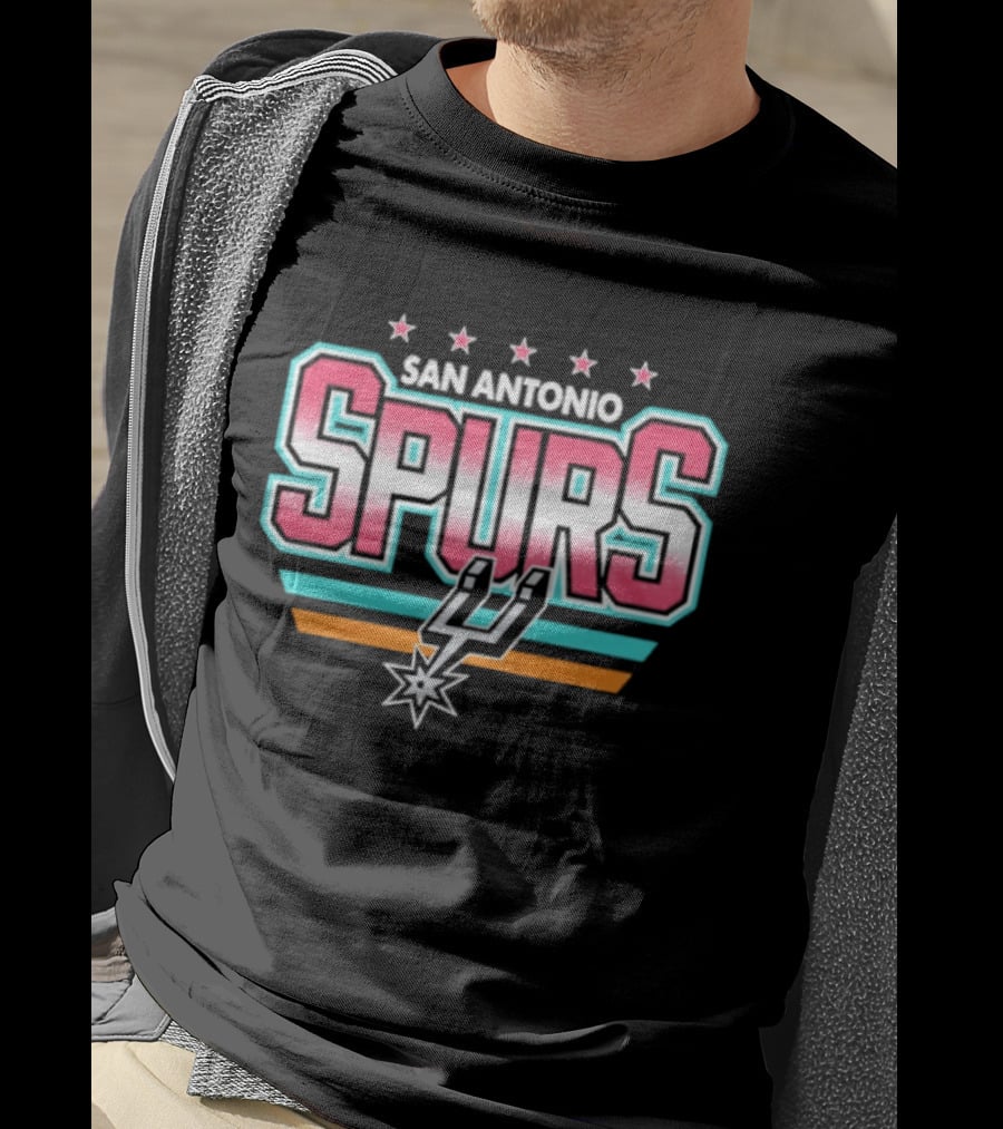 San Antonio Spurs Stars And Stripes Retro Logo With Pastel T-Shirt