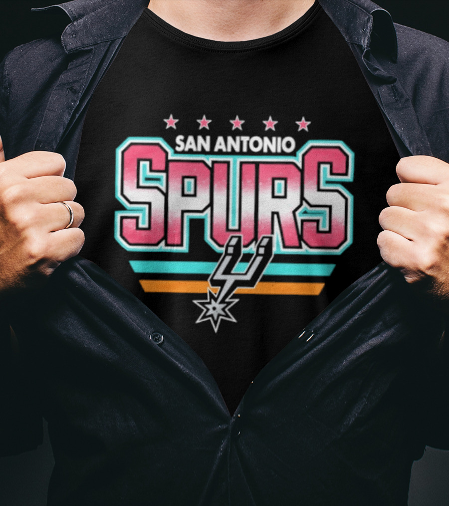 San Antonio Spurs Stars And Stripes Retro Logo With Pastel T-Shirt