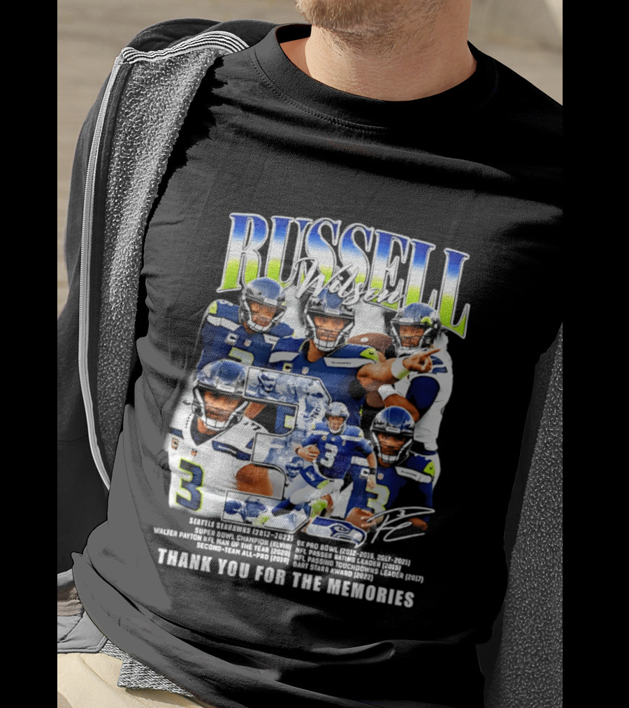 Seattle Seahawks Russell Wilson Number 3 Thank You For The Memories T-Shirt