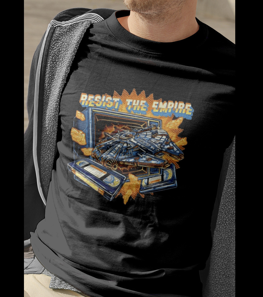 Star Wars Resist The Empire VHS Tape Vintage Style Millenium Spaceship T-Shirt