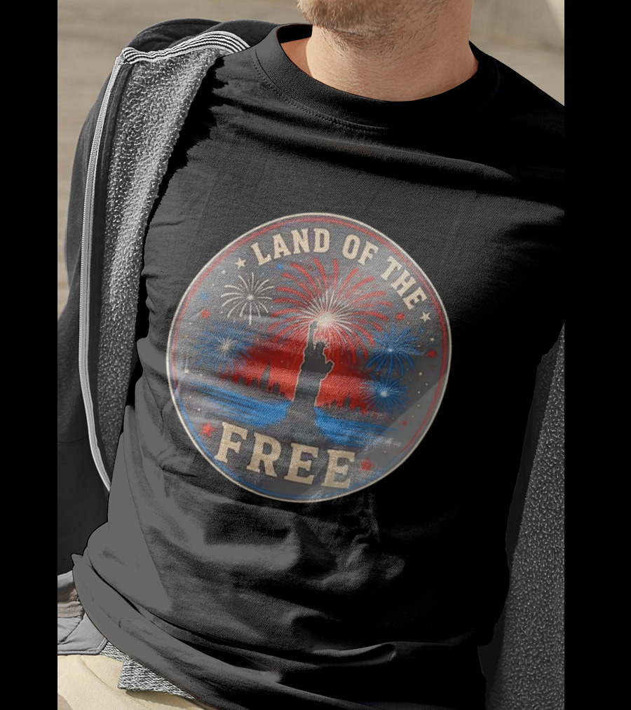 Land Of The Free Statue Of Liberty Fireworks Skyline T-Shirt