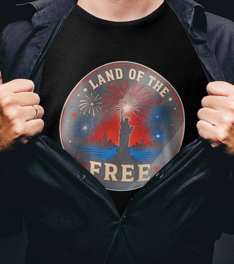 Land Of The Free Statue Of Liberty Fireworks Skyline T-Shirt