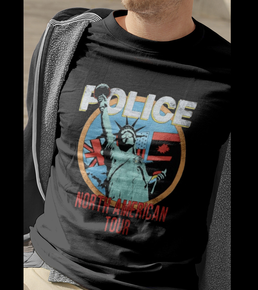 POLICE North American Tour Statue Of Liberty UK US Canada Flags T-Shirt