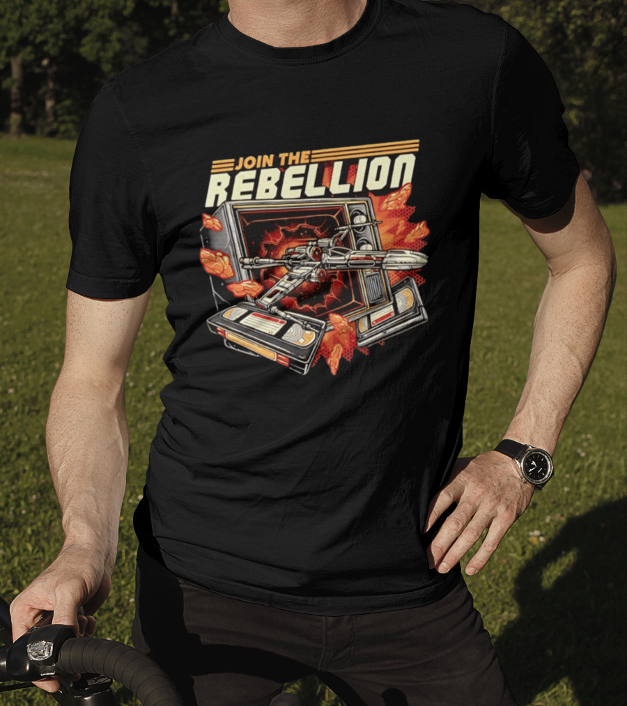 Join The Rebellion X Wing Starfighter Star Wars Retro TV Explosion T-Shirt