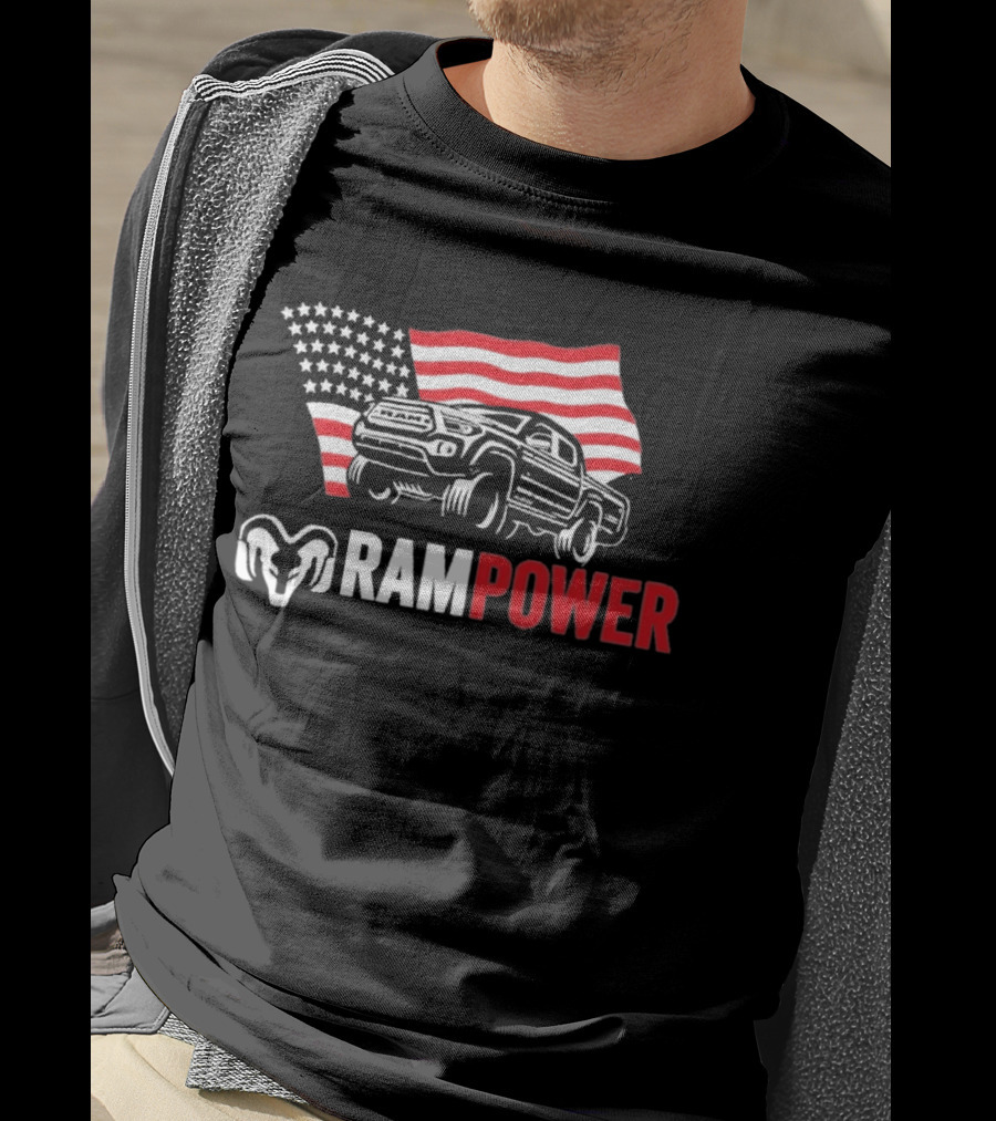 RAMPOWER American Flag Truck And Ram Head T-Shirt