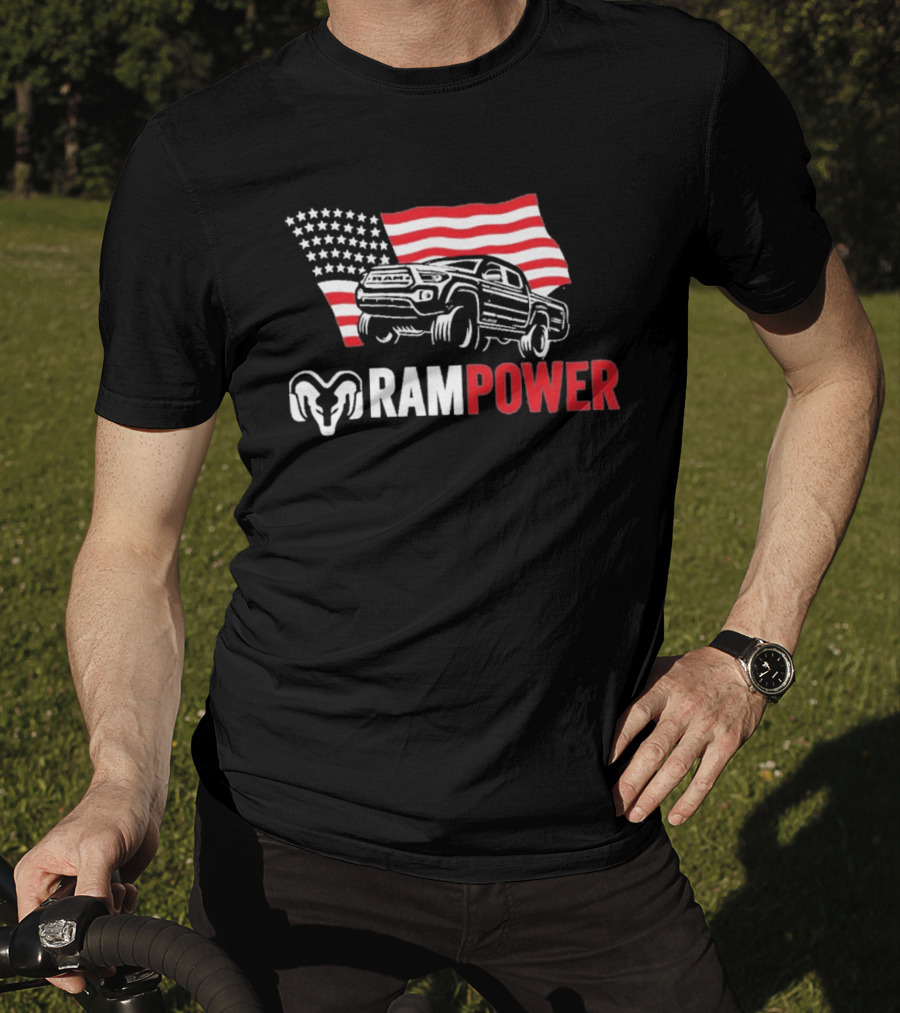 RAMPOWER American Flag Truck And Ram Head T-Shirt