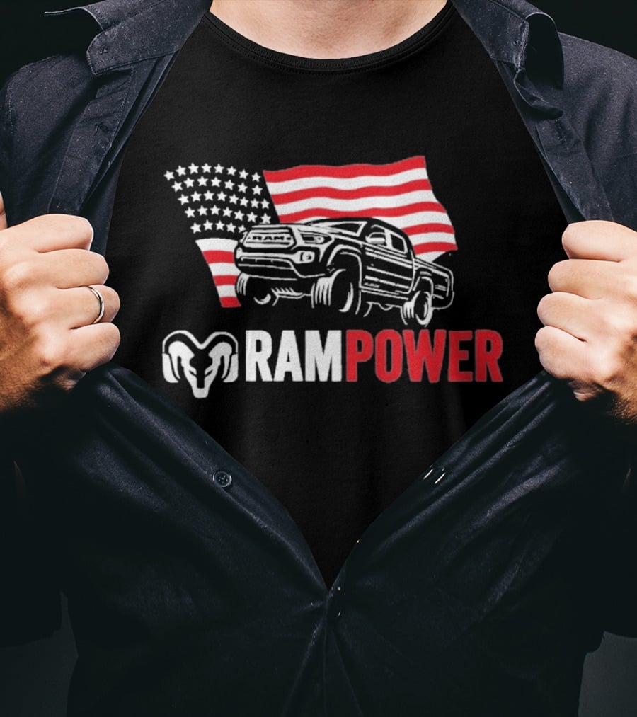 RAMPOWER American Flag Truck And Ram Head T-Shirt