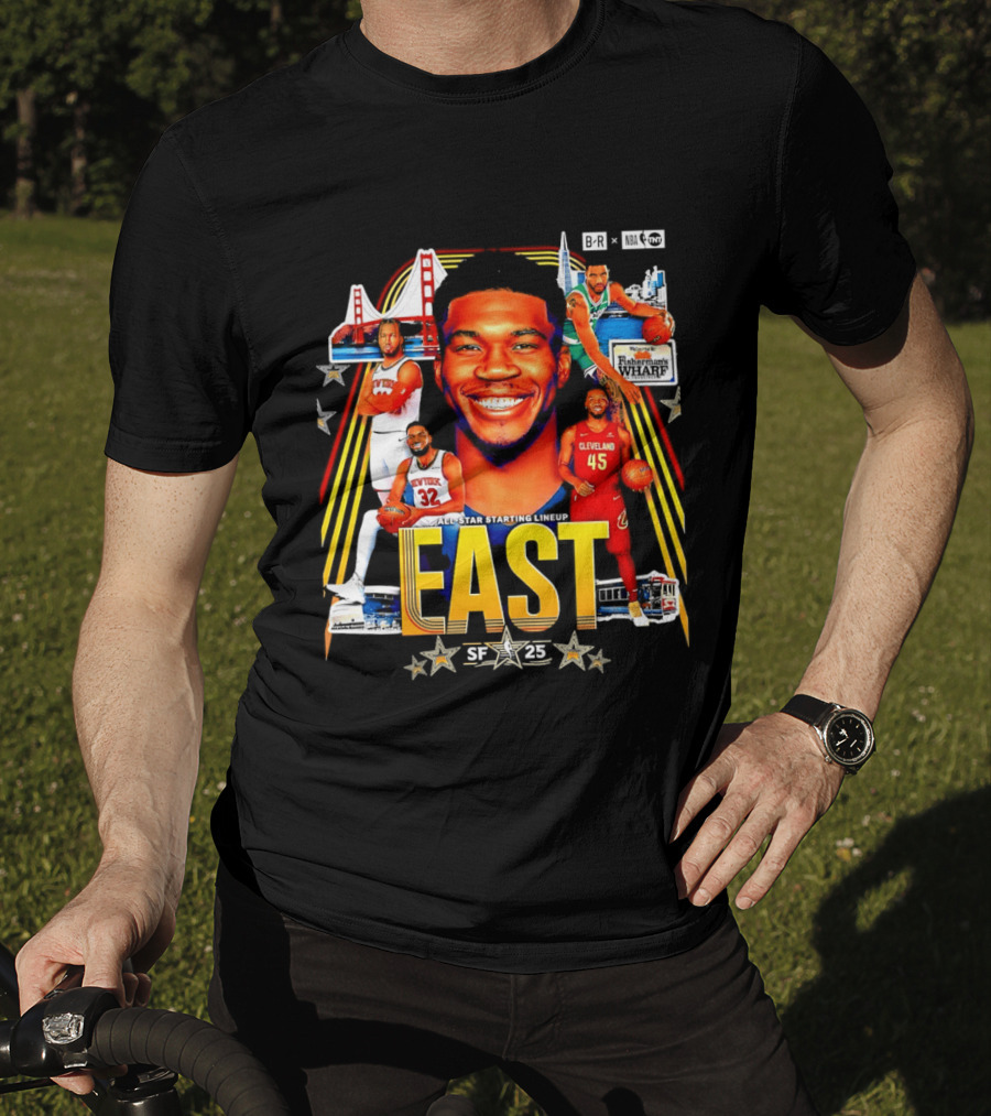 All Star Basketball Starting Lineup East 2026 Golden State Bay Bridge SF 45 Cleveland New York T-Shirt