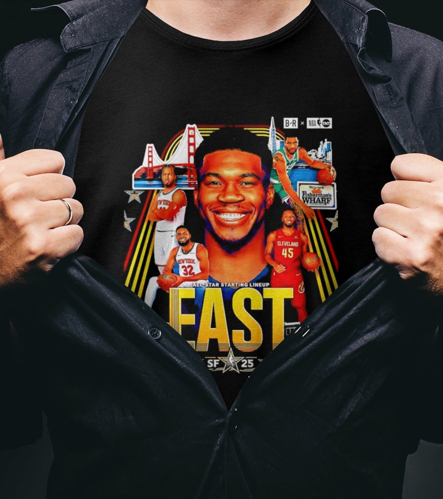 All Star Basketball Starting Lineup East 2026 Golden State Bay Bridge SF 45 Cleveland New York T-Shirt