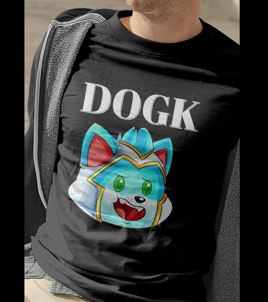 DOGK Cute Cartoon Character Blue Dog Head T-Shirt