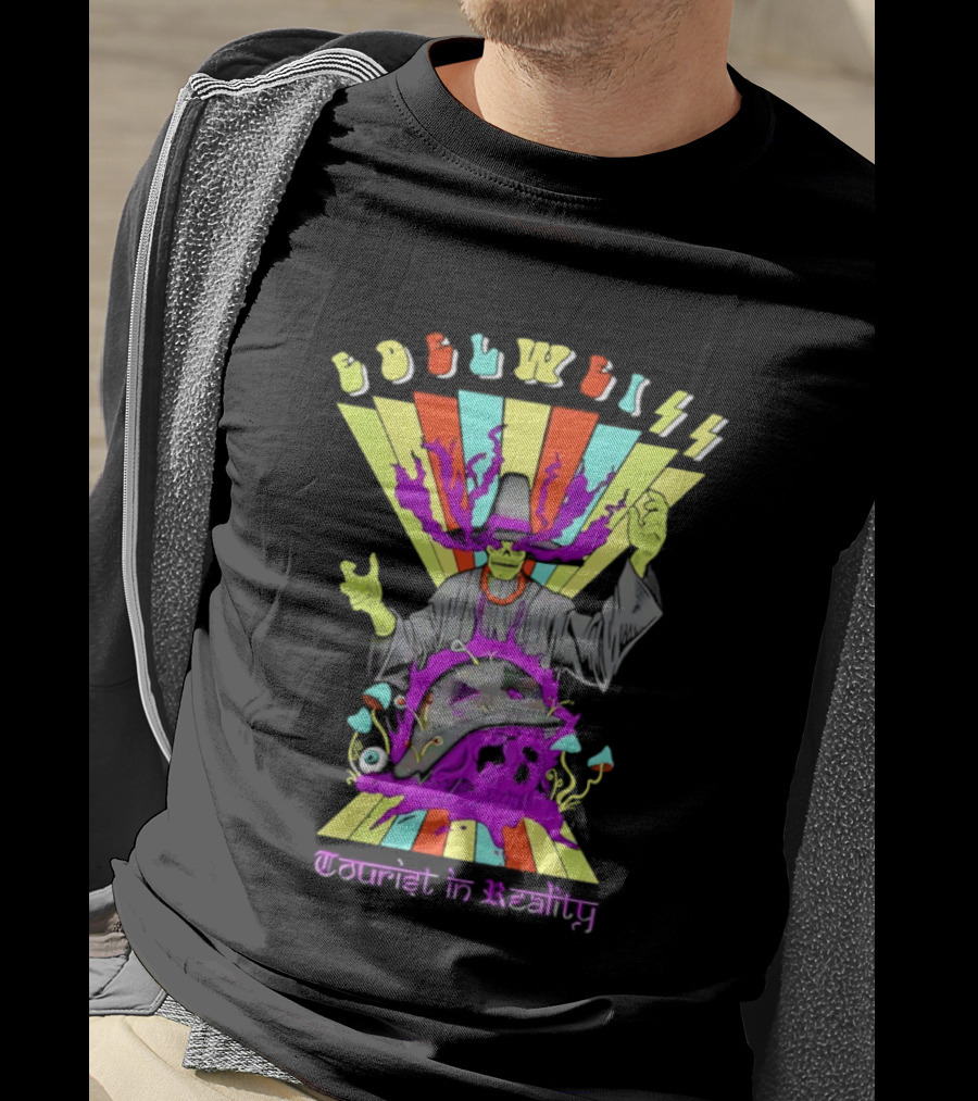 Edelweiss Skeleton Warlock Psychedelic Rainbow Tourist In Reality T-Shirt
