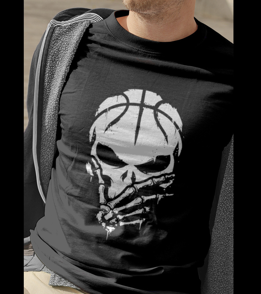 Basketball Skull With Silence Finger Gesture Skeleton Mask T-Shirt