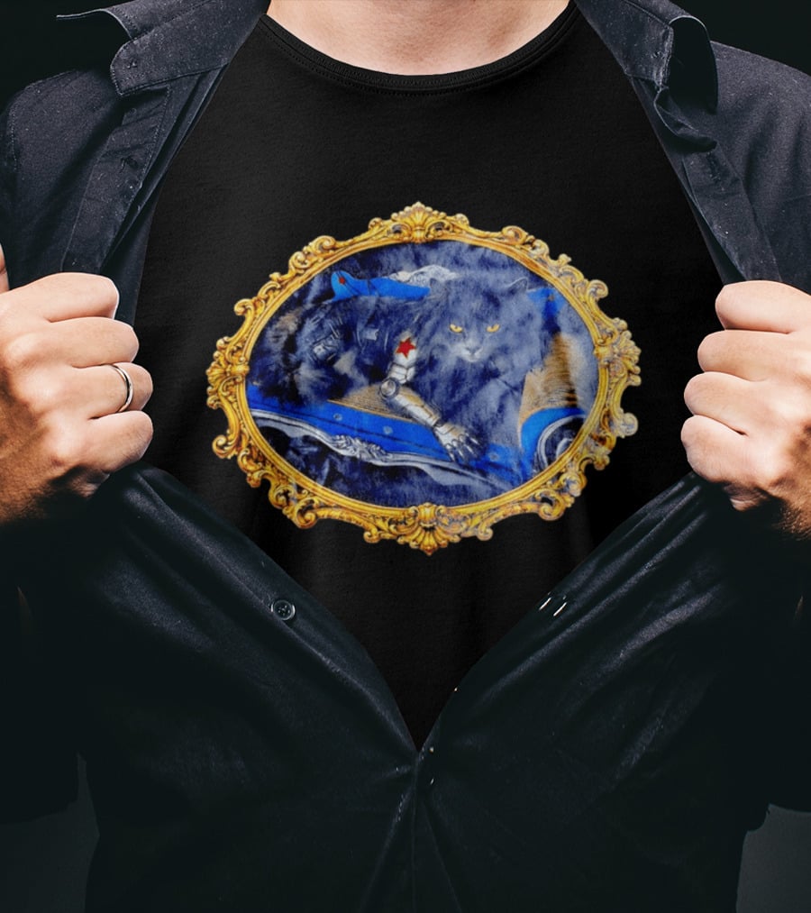 Bucky Barnes Winter Soldier Black Cat With Mechanical Arm In Ornate Frame T-Shirt