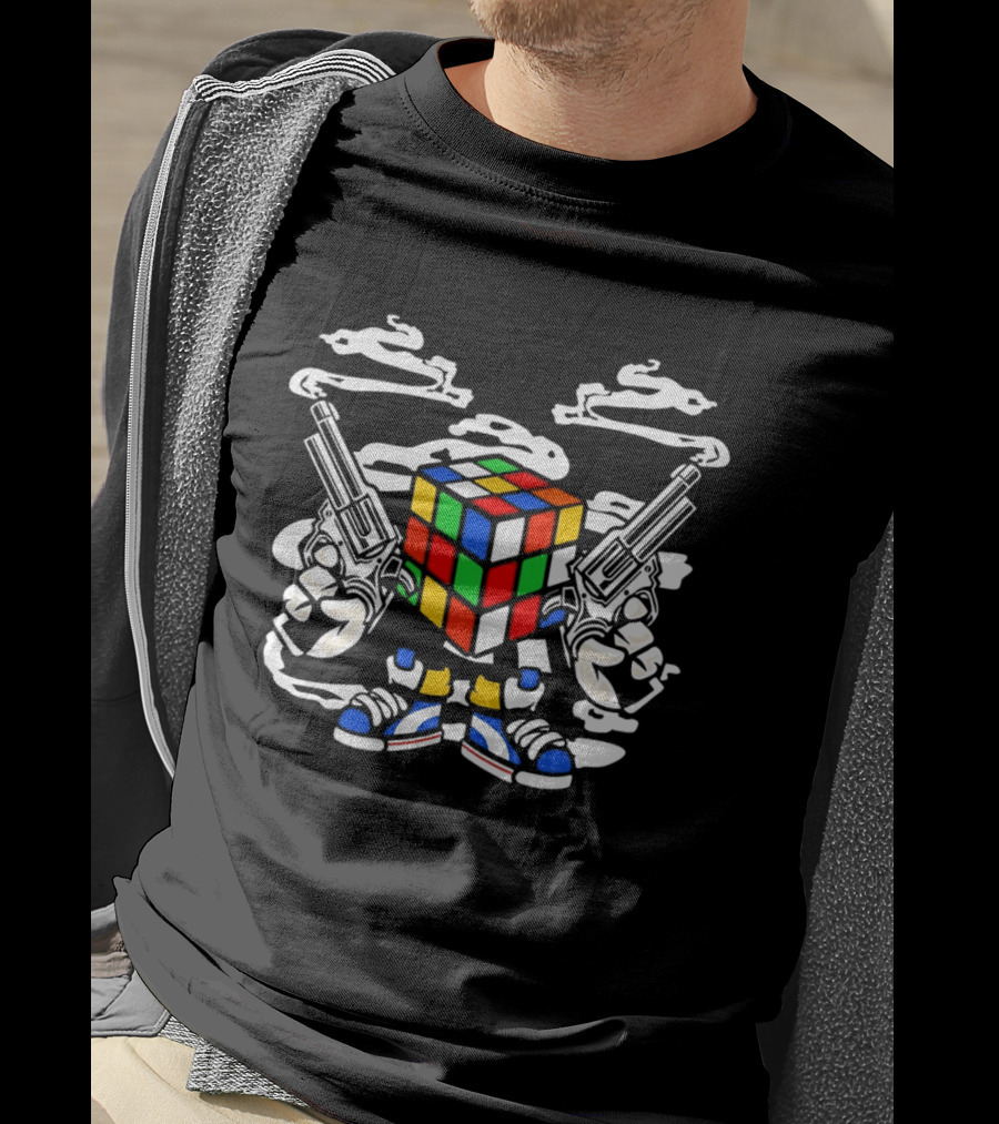 Gangster Rubik's Cube With Dual Pistols And Sneakers T-Shirt