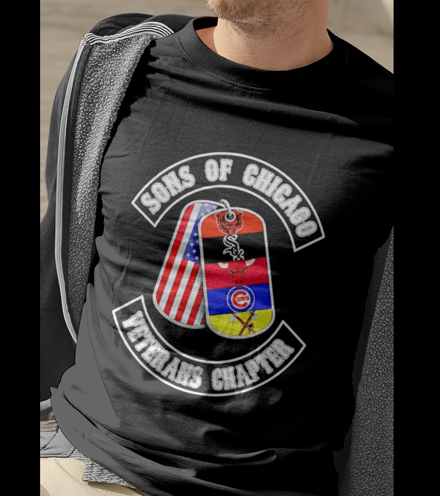 Sons Of Chicago Veterans Chapter Dog Tags Bears White Sox Bulls Cubs Patriots T-Shirt