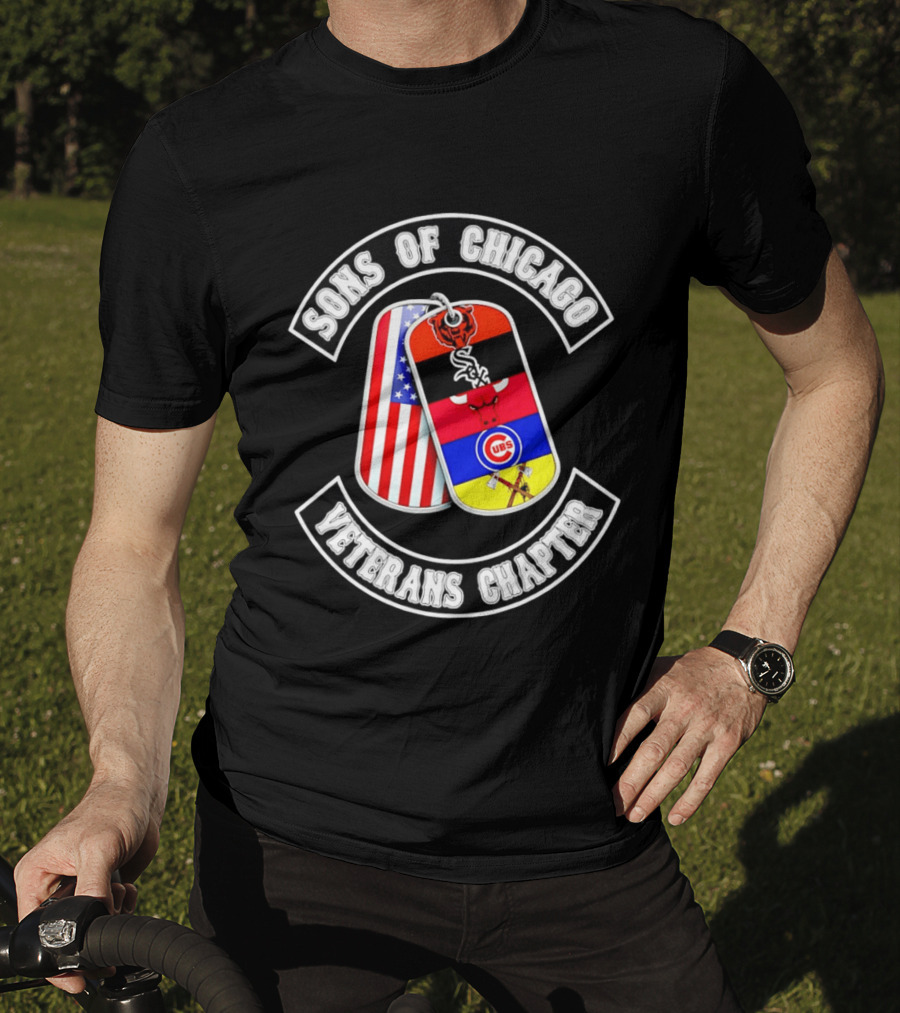Sons Of Chicago Veterans Chapter Dog Tags Bears White Sox Bulls Cubs Patriots T-Shirt