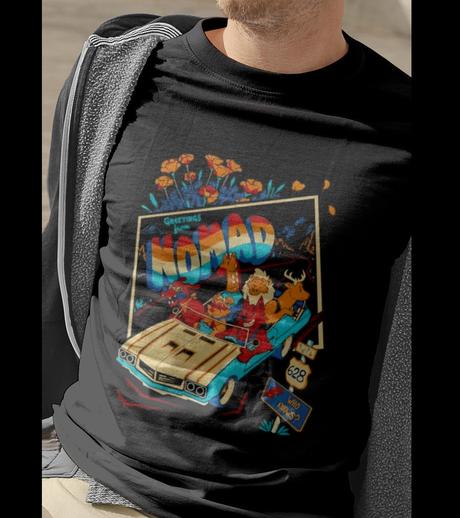 Nomad Adventure With Animals In Car Who Knows Sign T-Shirt