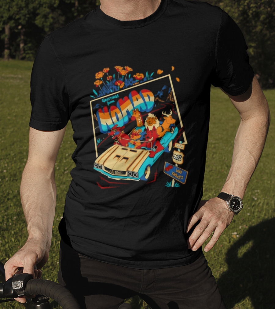 Nomad Adventure With Animals In Car Who Knows Sign T-Shirt