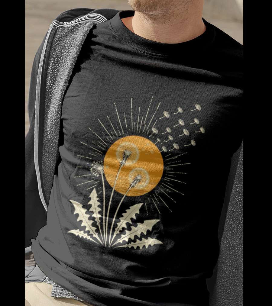 Golden Sunlight Dandelion Seeds Flying Nature Burst T-Shirt