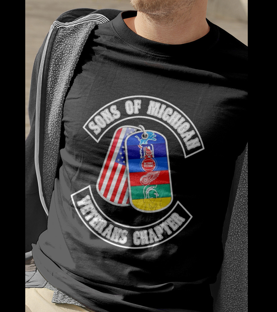 Detroit Lions Tigers Pistons Red Wings Spartans Wolverines Sons Of Michigan Veterans Chapter Dog Tags T-Shirt