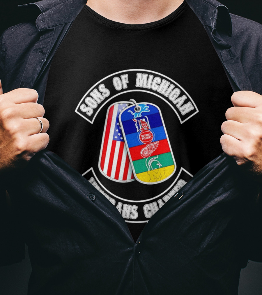 Detroit Lions Tigers Pistons Red Wings Spartans Wolverines Sons Of Michigan Veterans Chapter Dog Tags T-Shirt